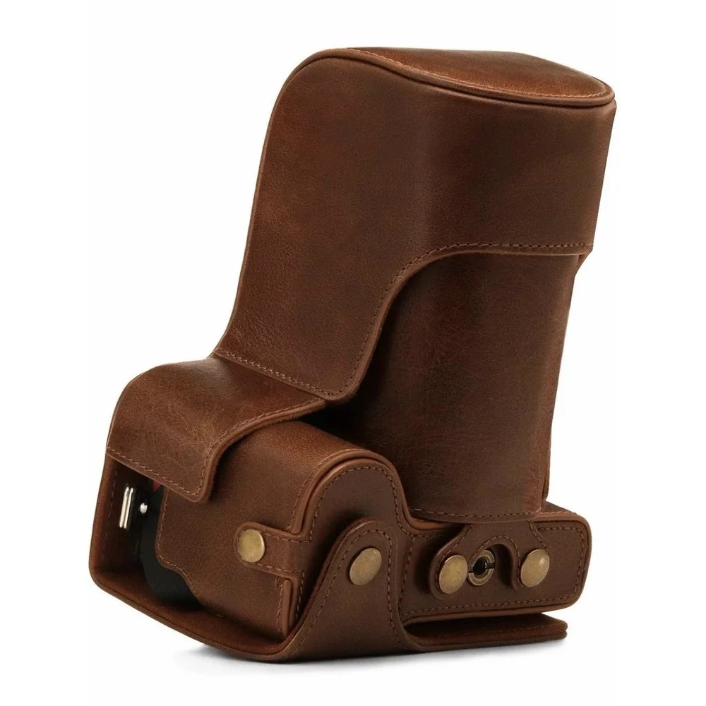 MegaGear Genuine Leather Camera Case Compatible With Nikon Z50 (50-250MM) Brown